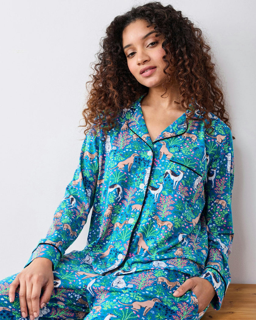 Must Love Dogs - Organic Pima Modal Knit Long PJ Set - Cerulean