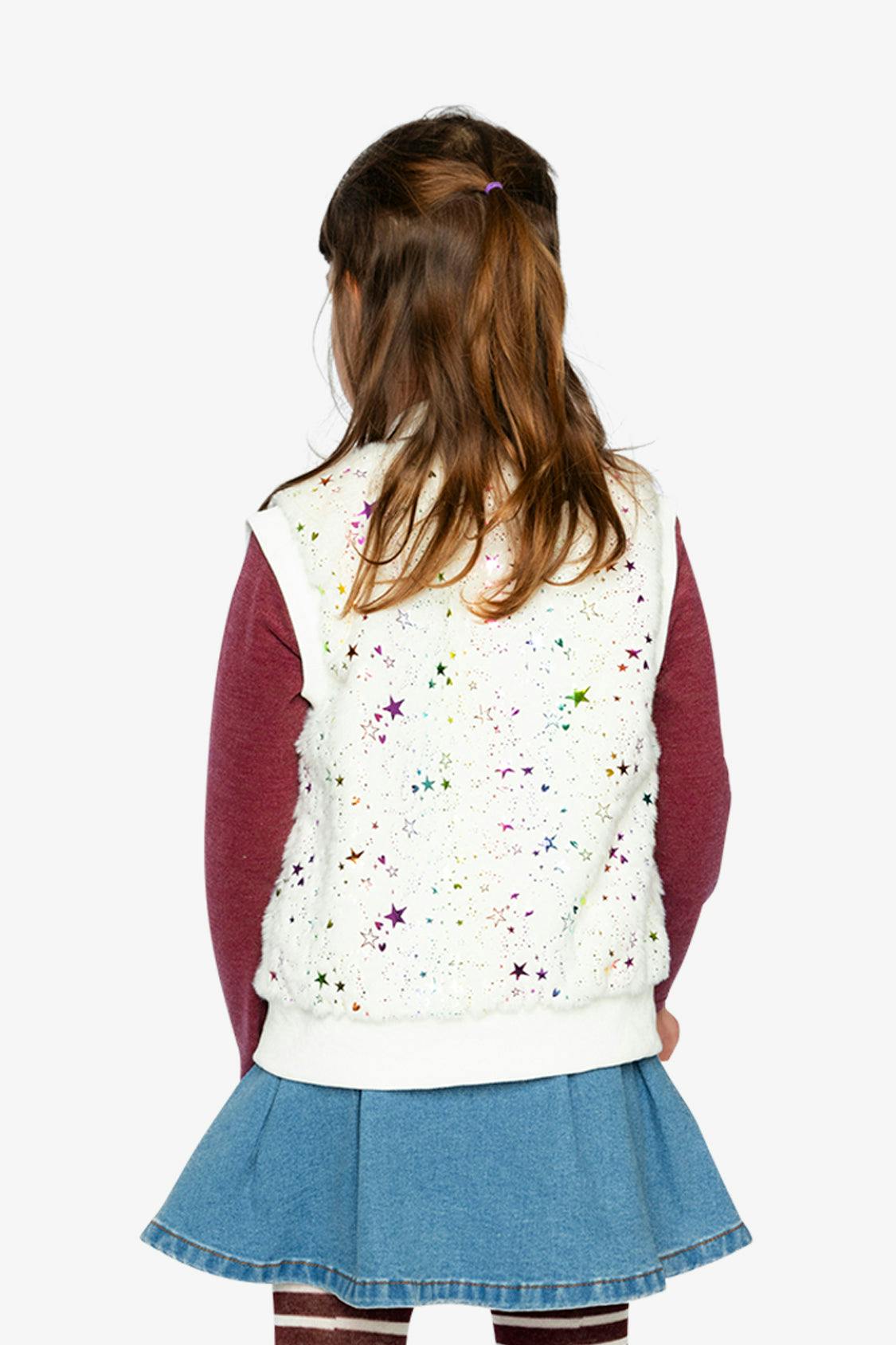 Faux Fur Sleeveless Vest Multicolored Star
