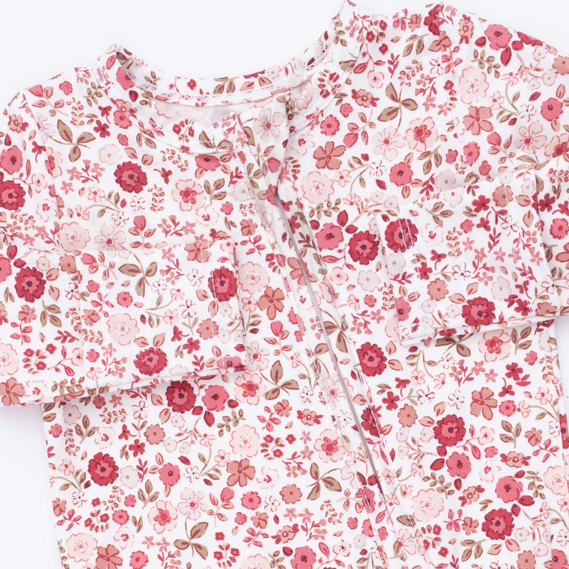 Serene Floral - 2 Way Ruffle Back Zipper Footie