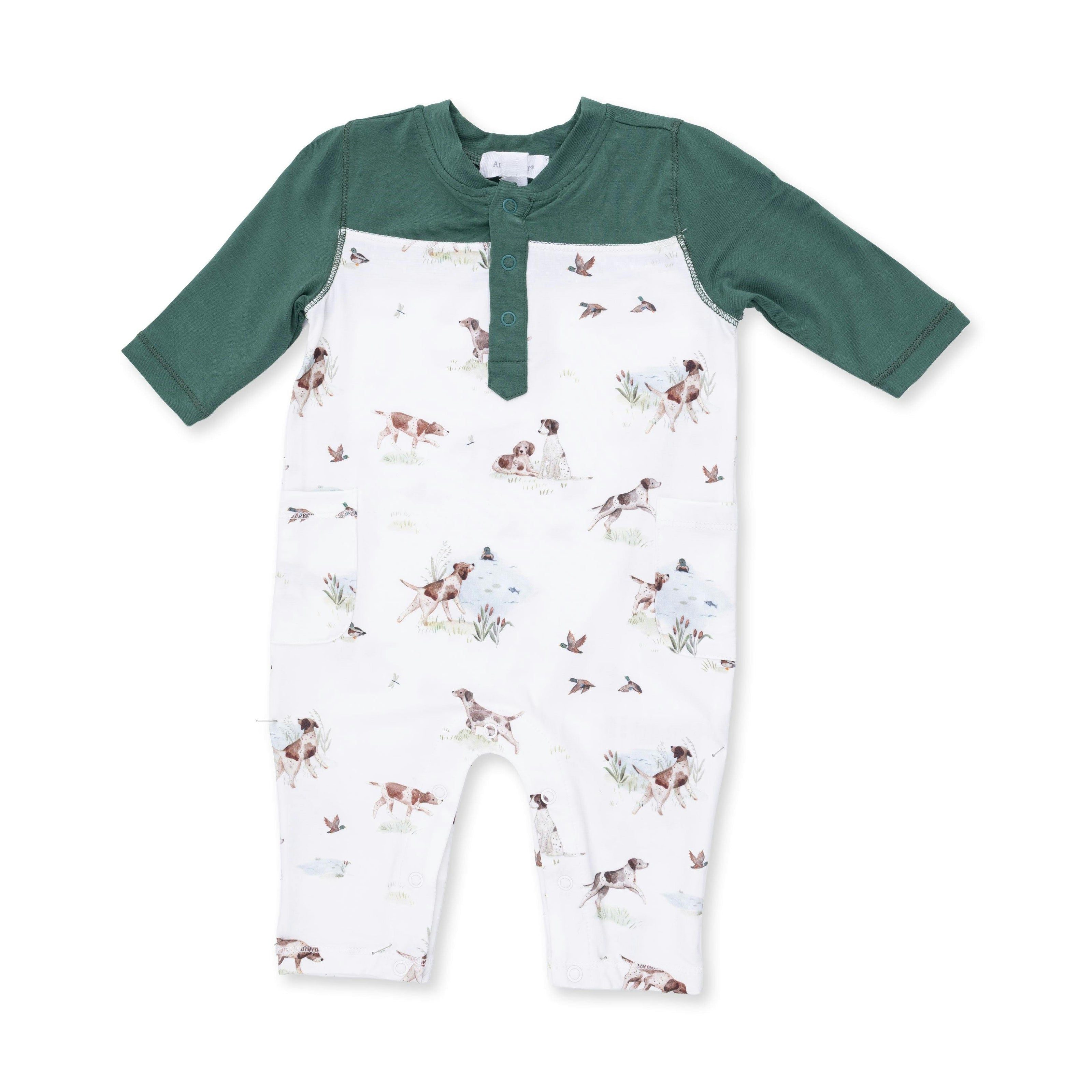 Pointer Pups and Duck Buddies - Romper with Contrast Sleeves