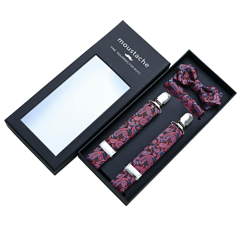 Red and Blue Paisley Suspender Set