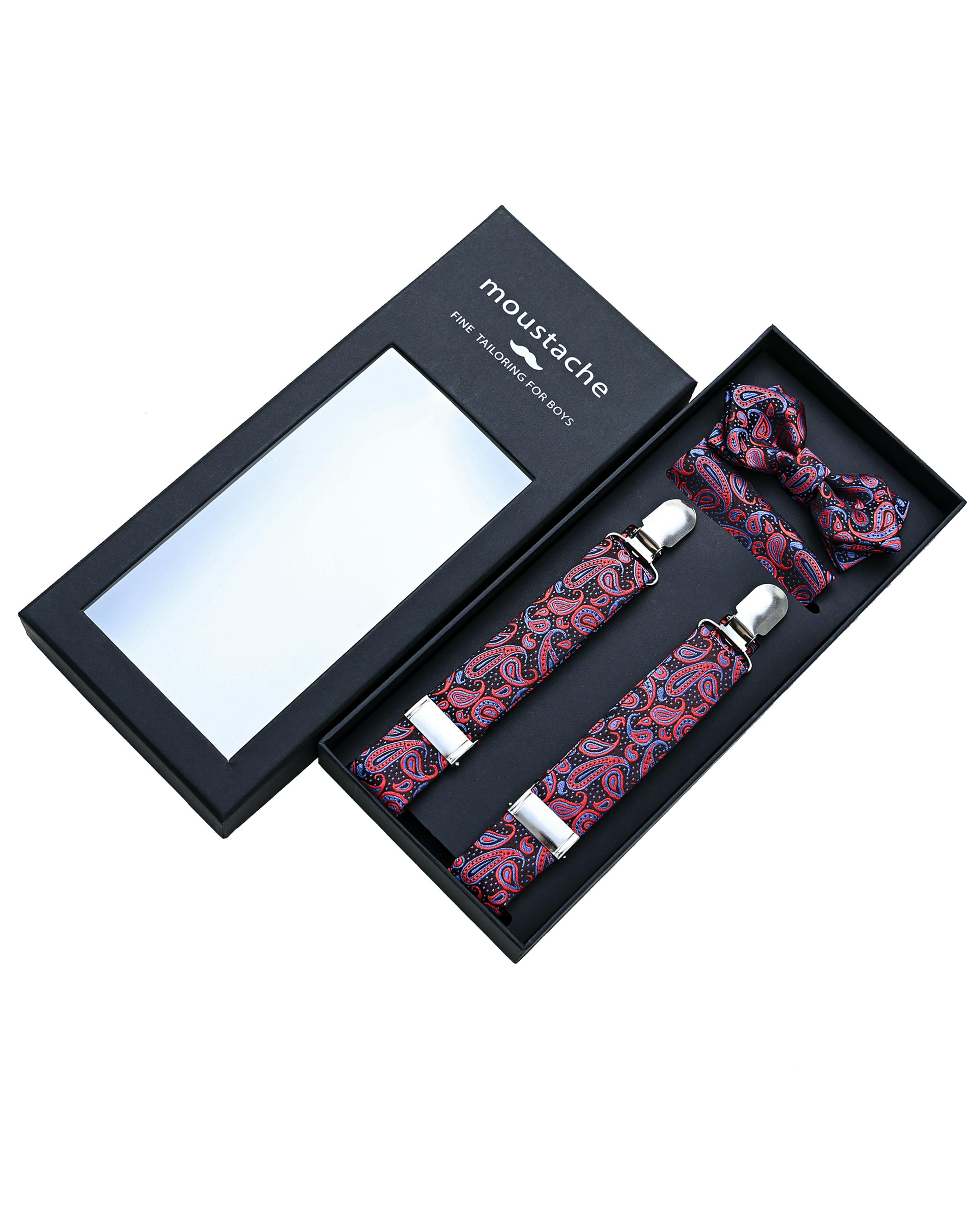 Red and Blue Paisley Suspender Set