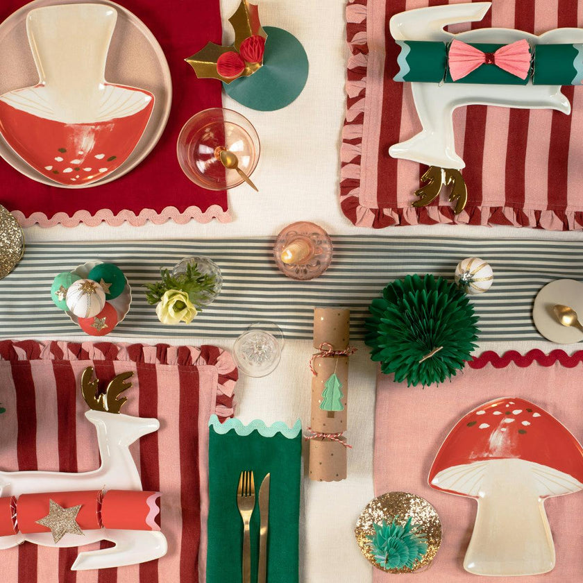 Red & Pink Stripe Ruffle Fabric Napkins
