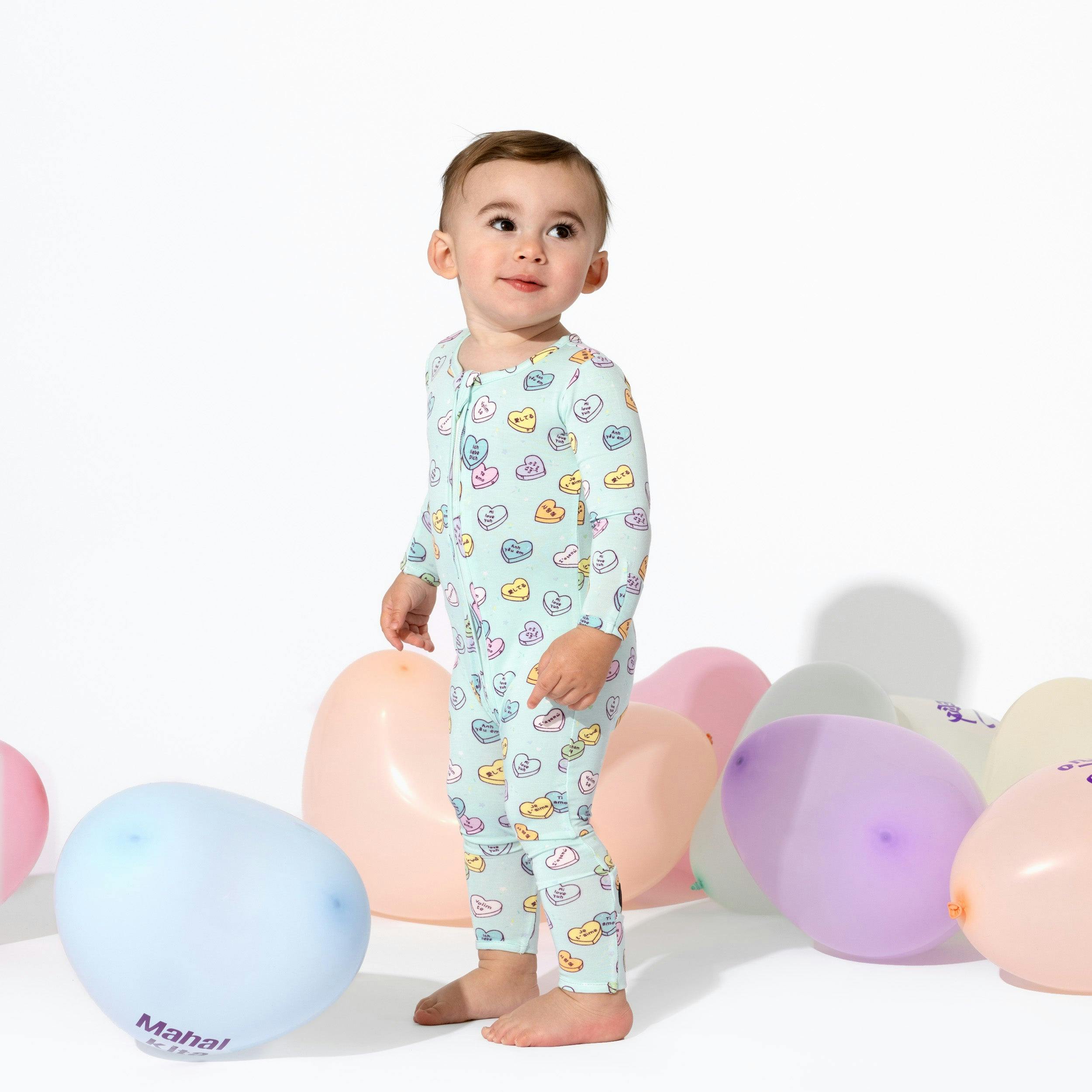 Candy Hearts Blue Bamboo Convertible Footie