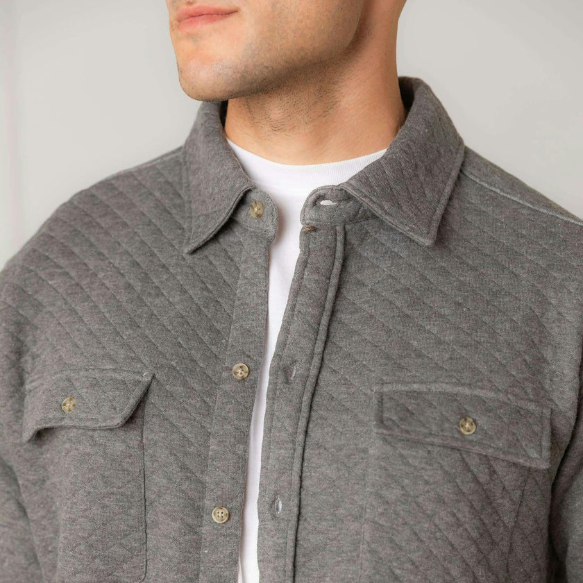 Men's Long Sleeve Quilted Shirt Jacket, Grey