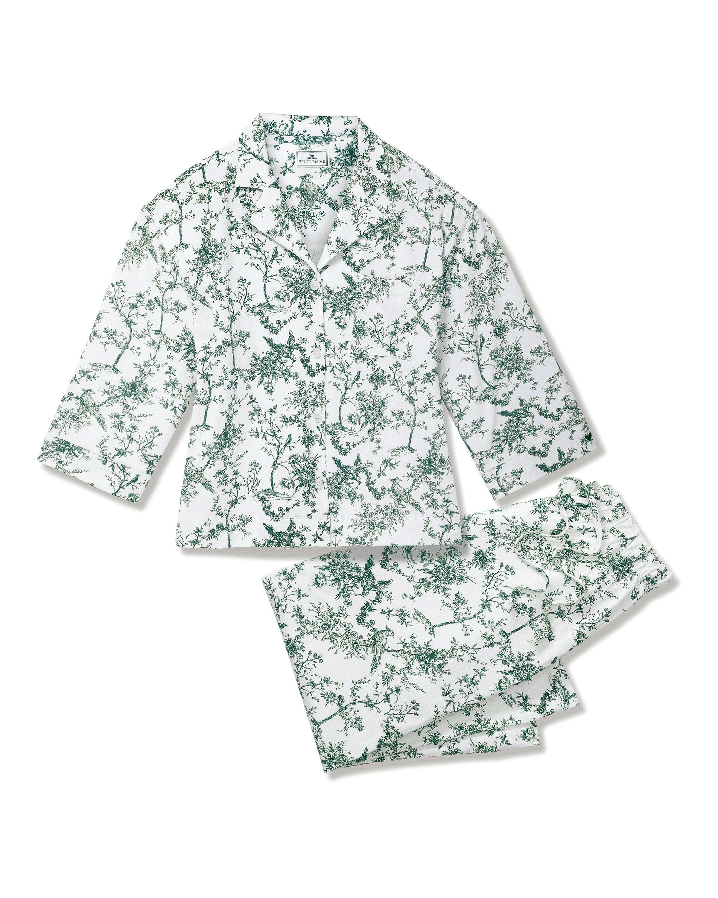 The Olivia Wide Leg Pima Pajama Set in Evergreen Timeless Toile