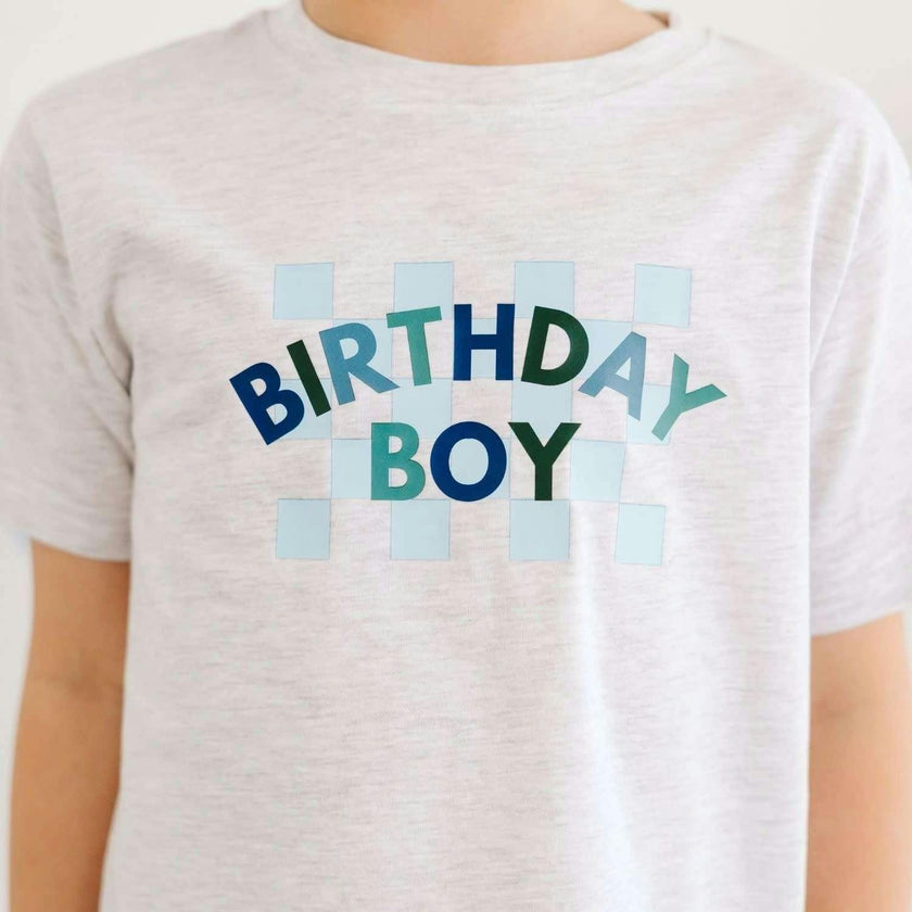 Birthday Boy Checker Short Sleeve T-Shirt - Ash
