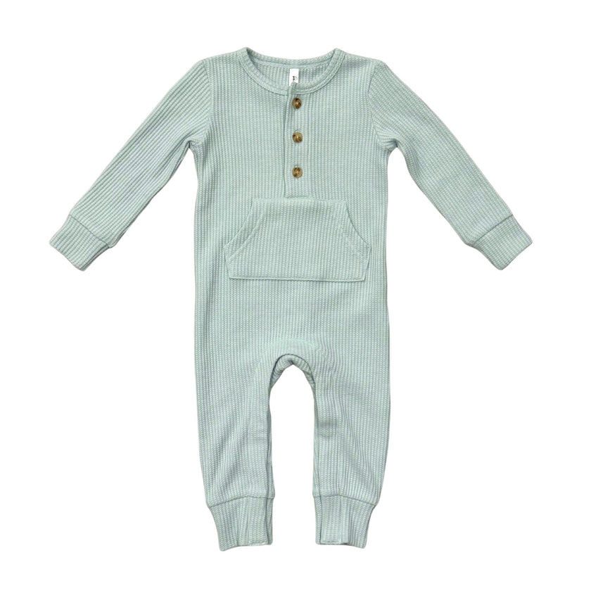 Baby Boy Waffle Romper in Blue Haze