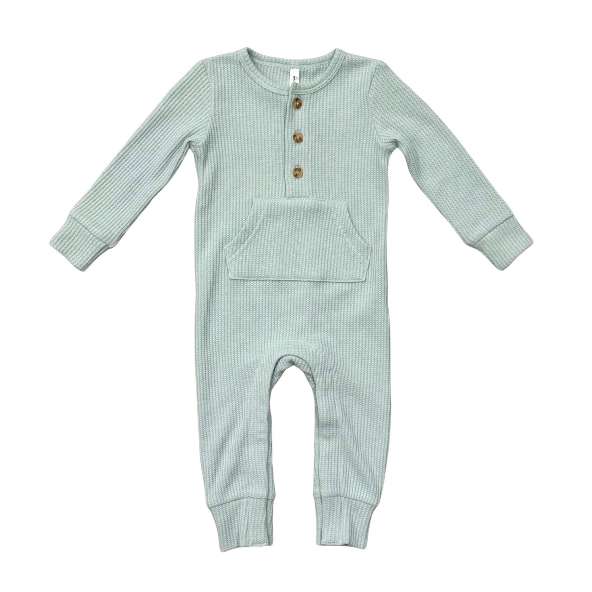 Baby Boy Waffle Romper in Blue Haze