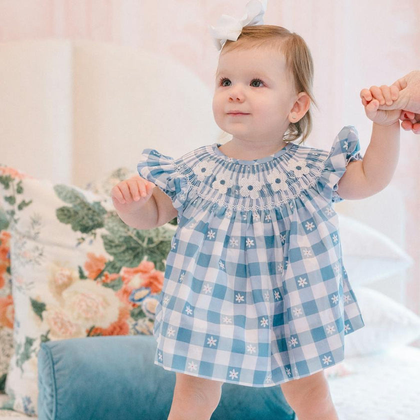 Daisy Gingham Smocked Diaper Cover Set