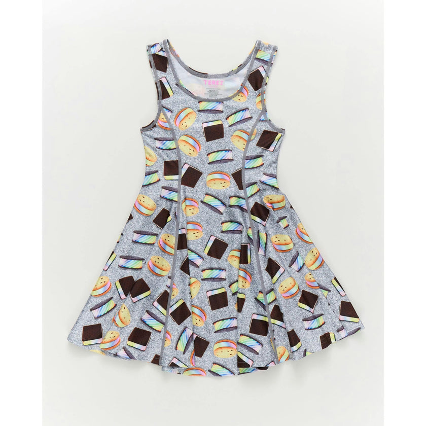 Girls Hi-Shine Skater Dress in Rainbow Ice Cream Saucers