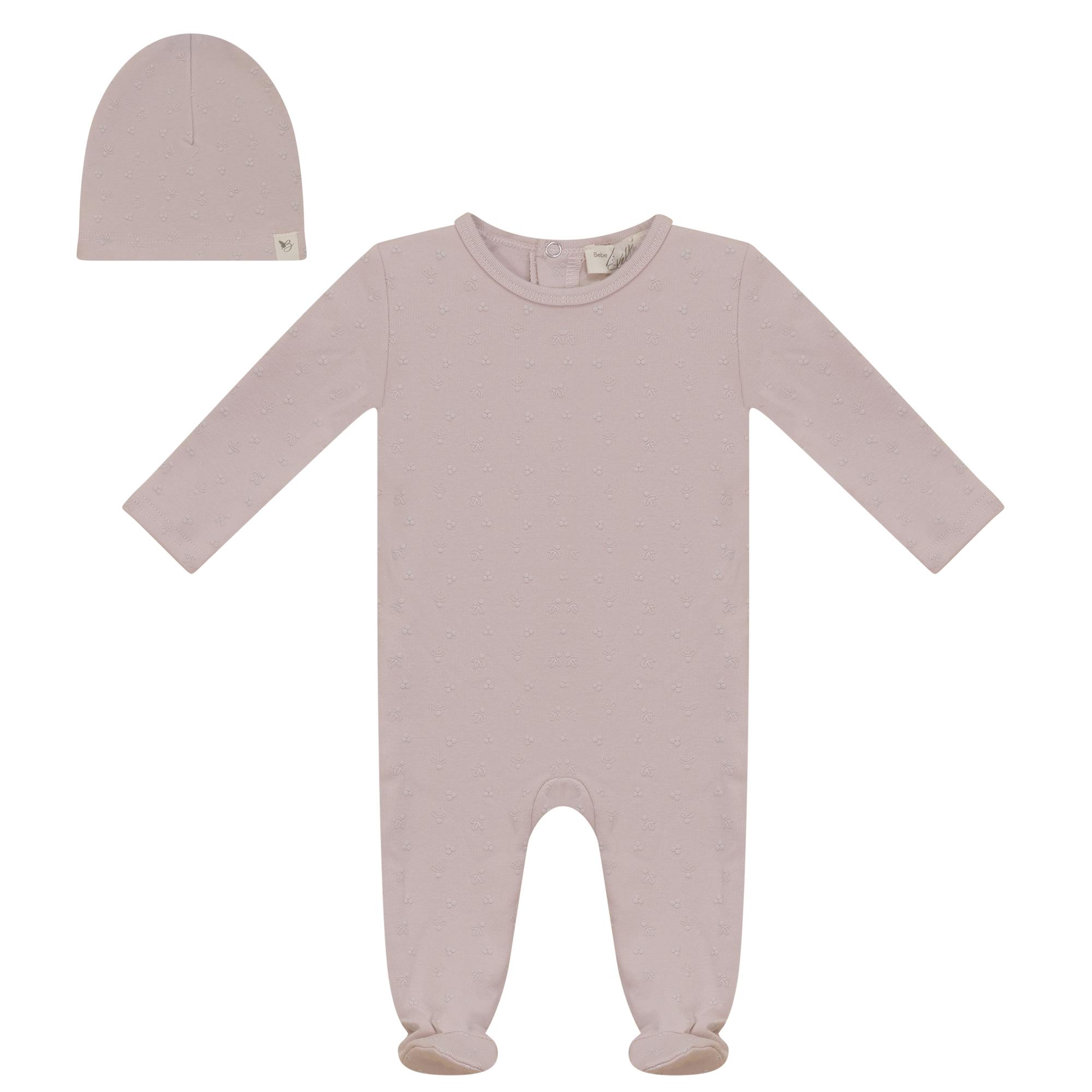Puff Print Snap Front Cotton Romper and Hat Two Piece Set