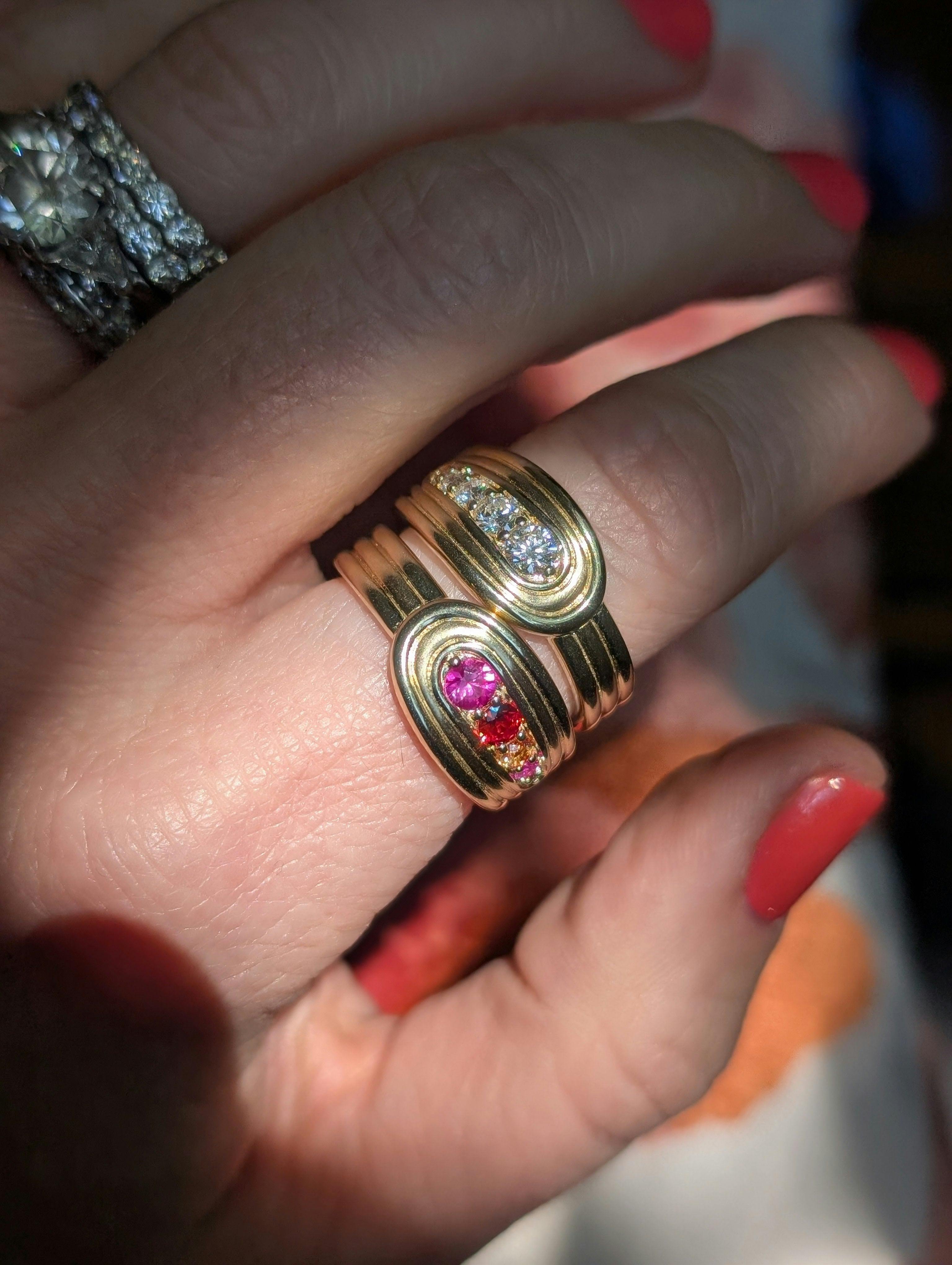 Found Nest Bypass Ring - Pink, Orange & Yellow Sapphire