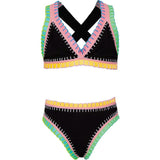 Black Pearl Rainbow Embroidered Bikini, Black