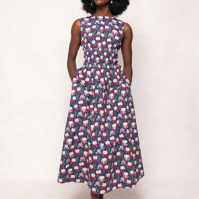 Carly Dress in Navy Pressed Petals