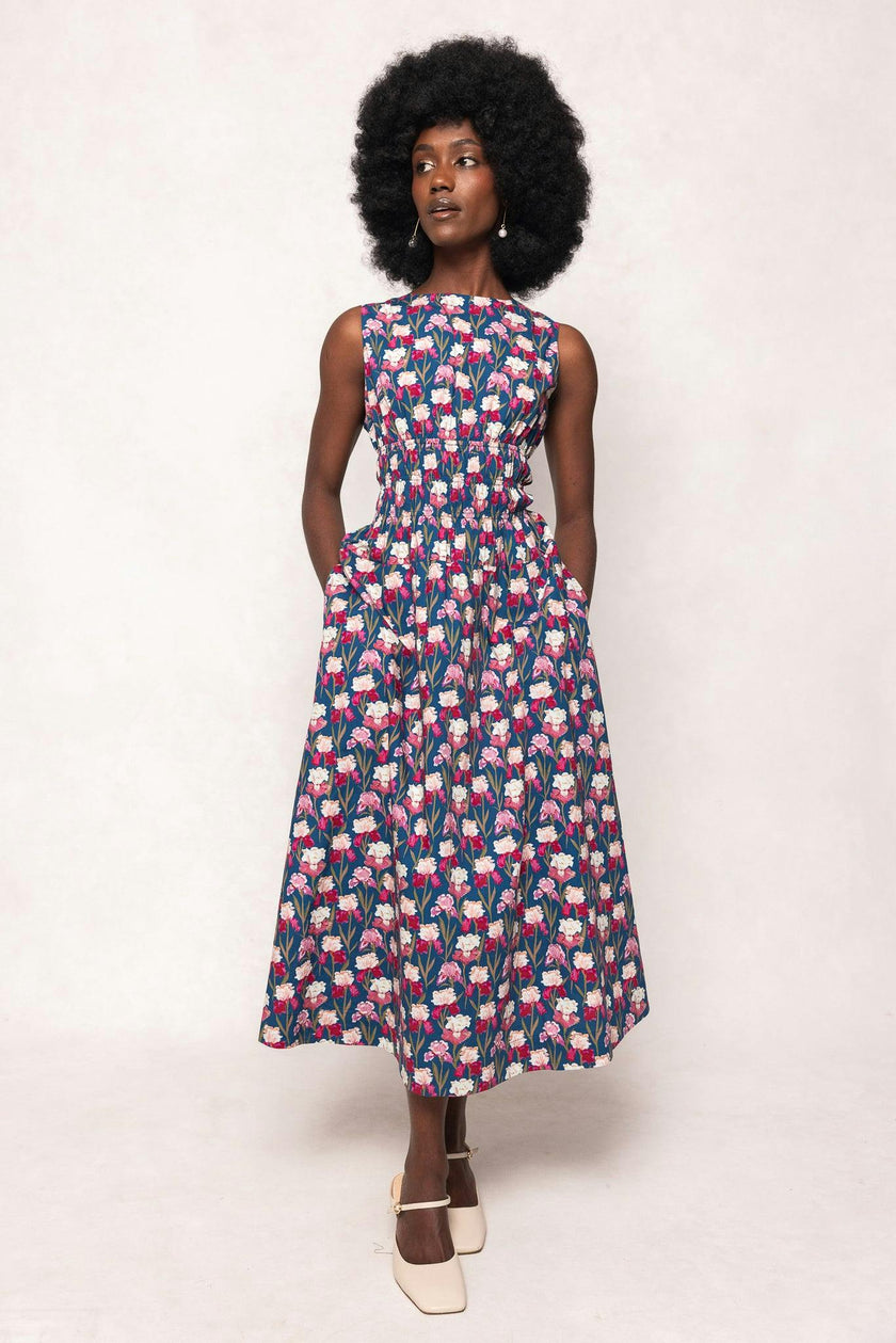Carly Dress in Navy Pressed Petals