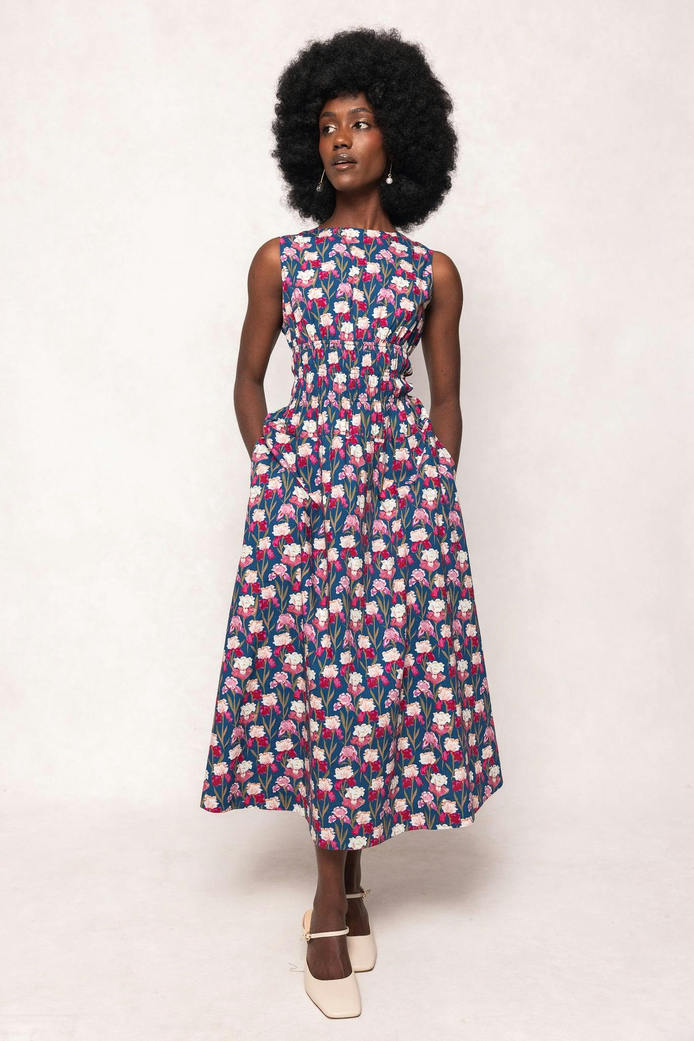 Carly Dress in Navy Pressed Petals