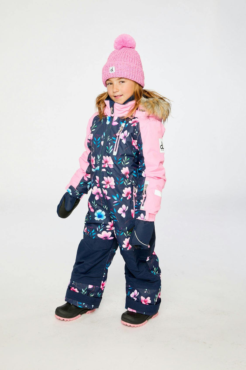 Kids One Piece Play Snowsuit Blue Floral Print