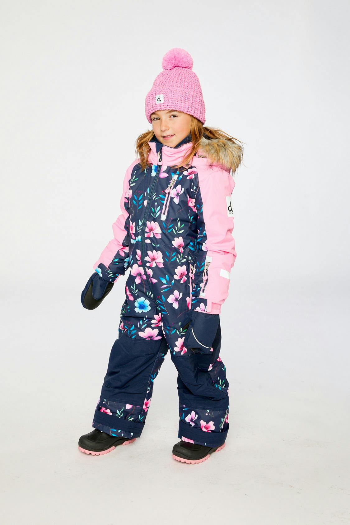 Kids One Piece Play Snowsuit Blue Floral Print