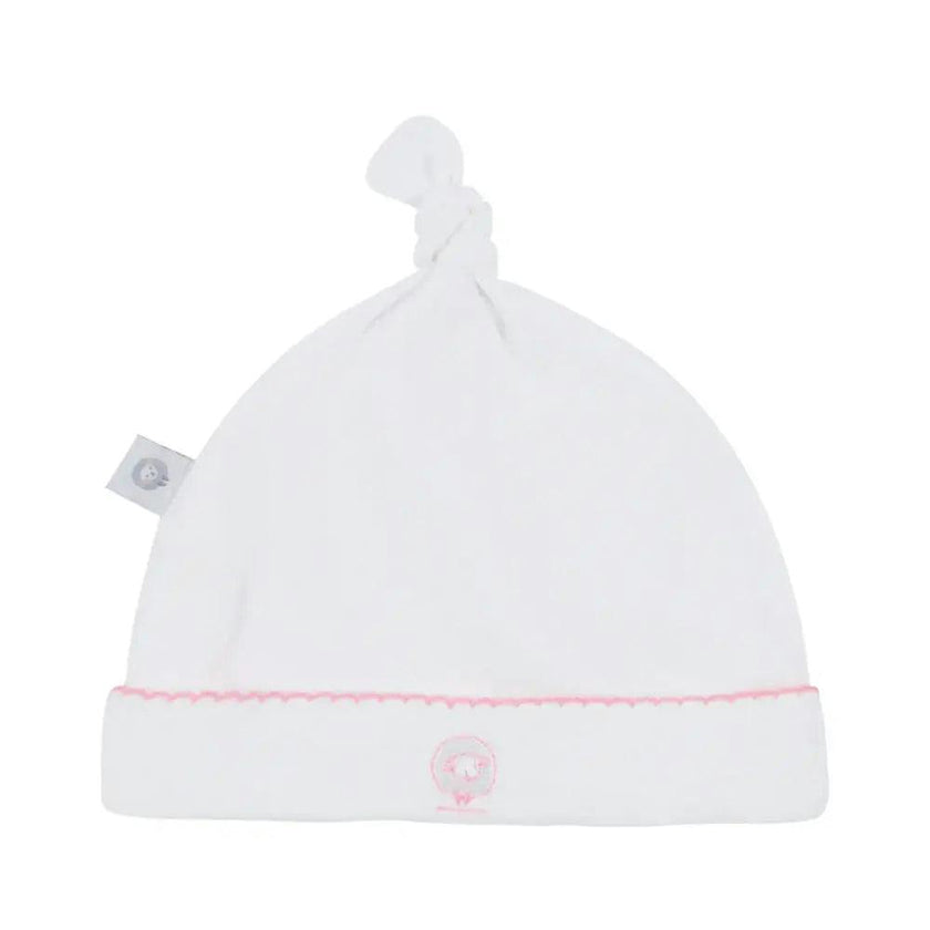 White Basic Pima Cotton Newborn Hat w/ pink monogram