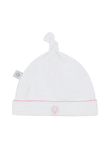 White Basic Pima Cotton Newborn Hat w/ pink monogram