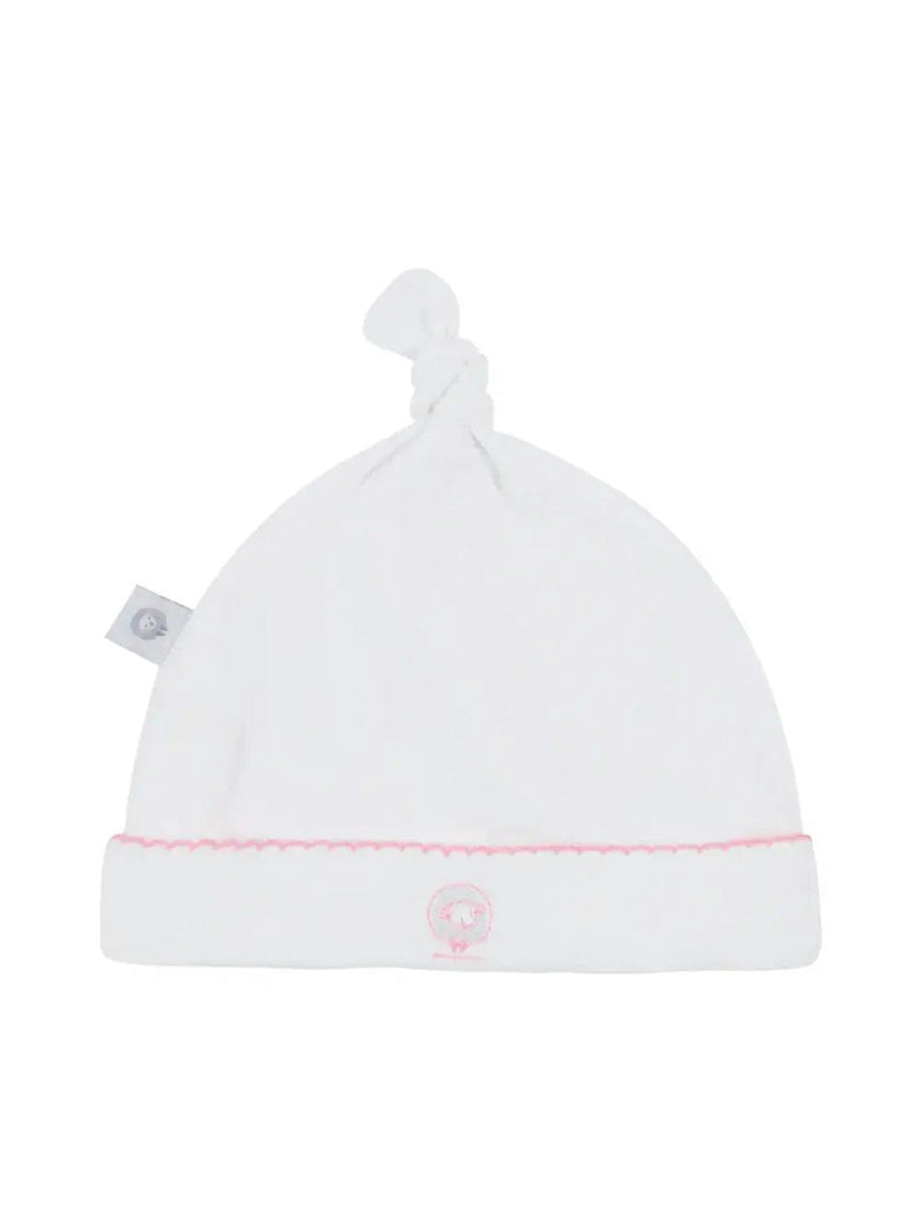 White Basic Pima Cotton Newborn Hat w/ pink monogram