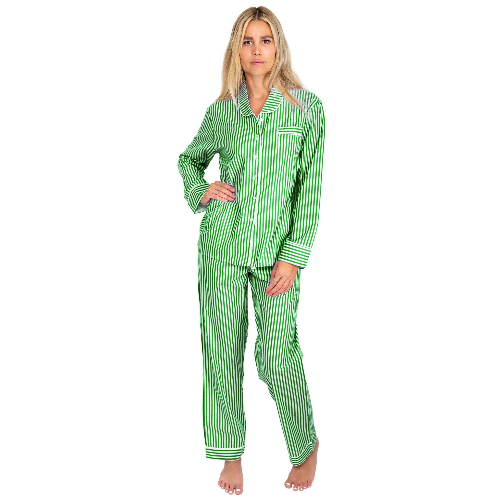 Women's Braddock Green Long PJ Set - Organic Cotton Poplin