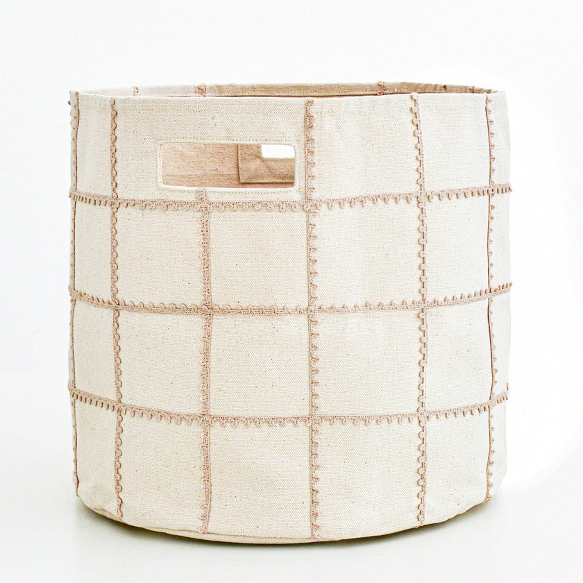 Handmade Canvas Storage Basket Lace - Pecan