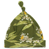 Green Floral Bamboo Knotted Beanie Hat
