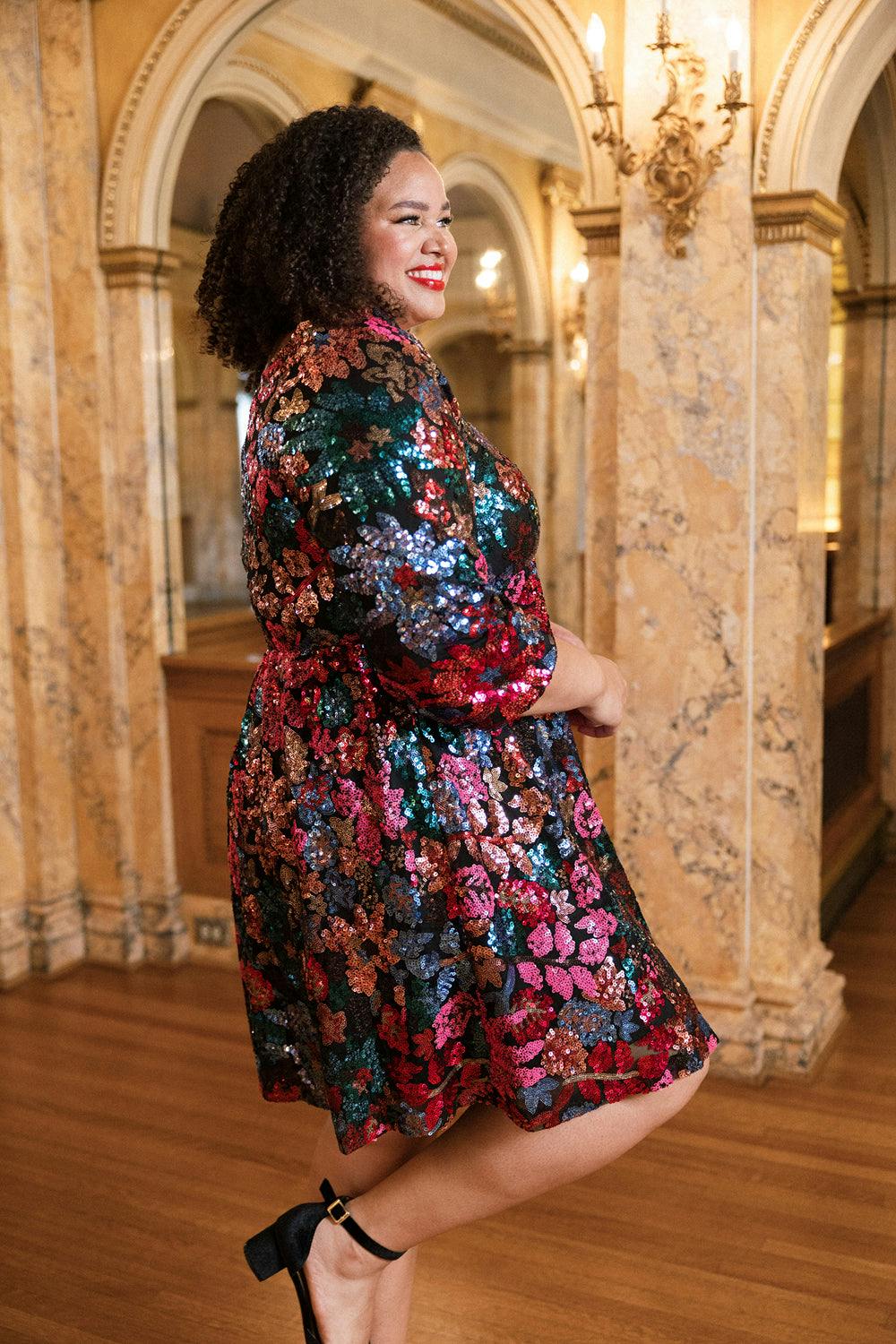 Jewel Dress in Multicolor Bloom Sequin