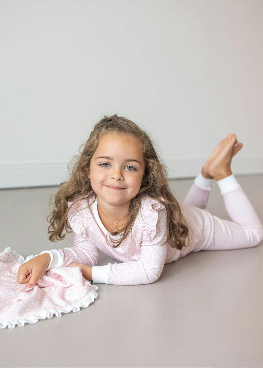 Pink Leaves Pima Long Pajama Set