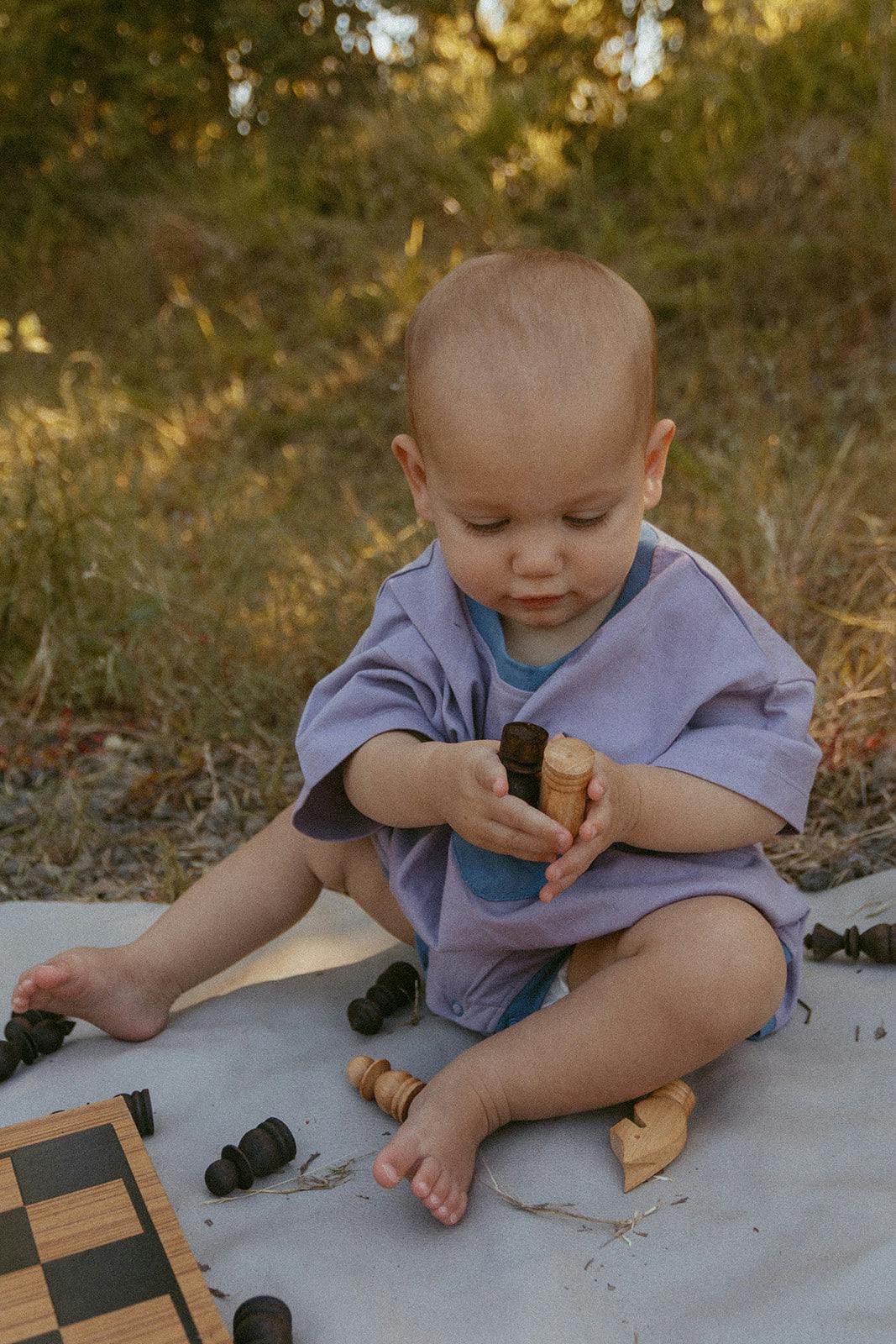 Cory Pocket Romper in Purple Ash