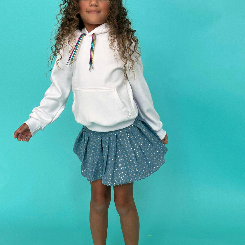 Denim Sparkle Pleated Short Skirt