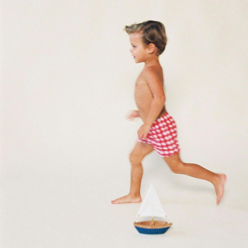 Red Gingham Mini Boardshort, Red