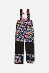Two Piece Play Snowsuit Black, Blue And Pink Colorblock With Heart Print Pants