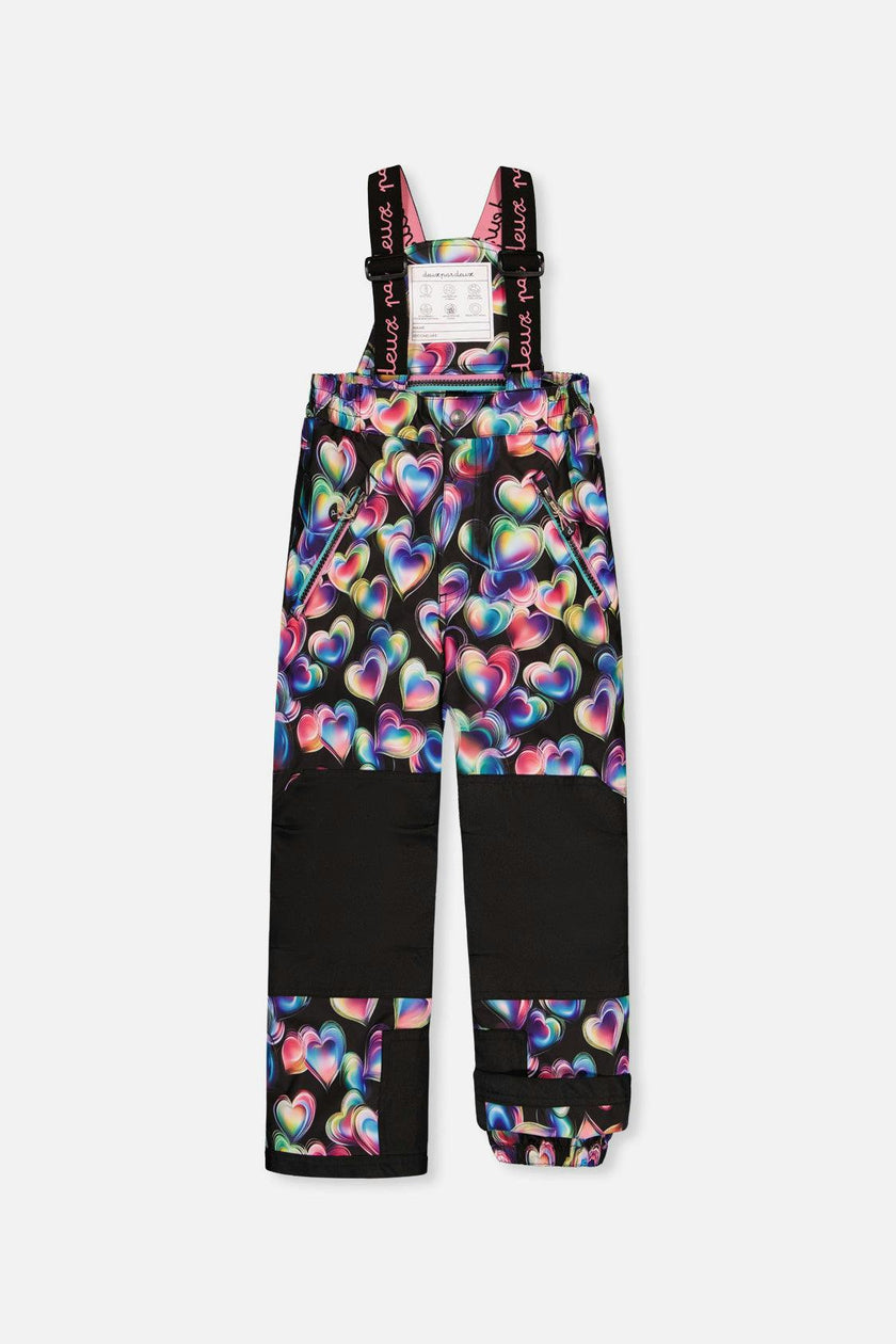Two Piece Play Snowsuit Black, Blue And Pink Colorblock With Heart Print Pants