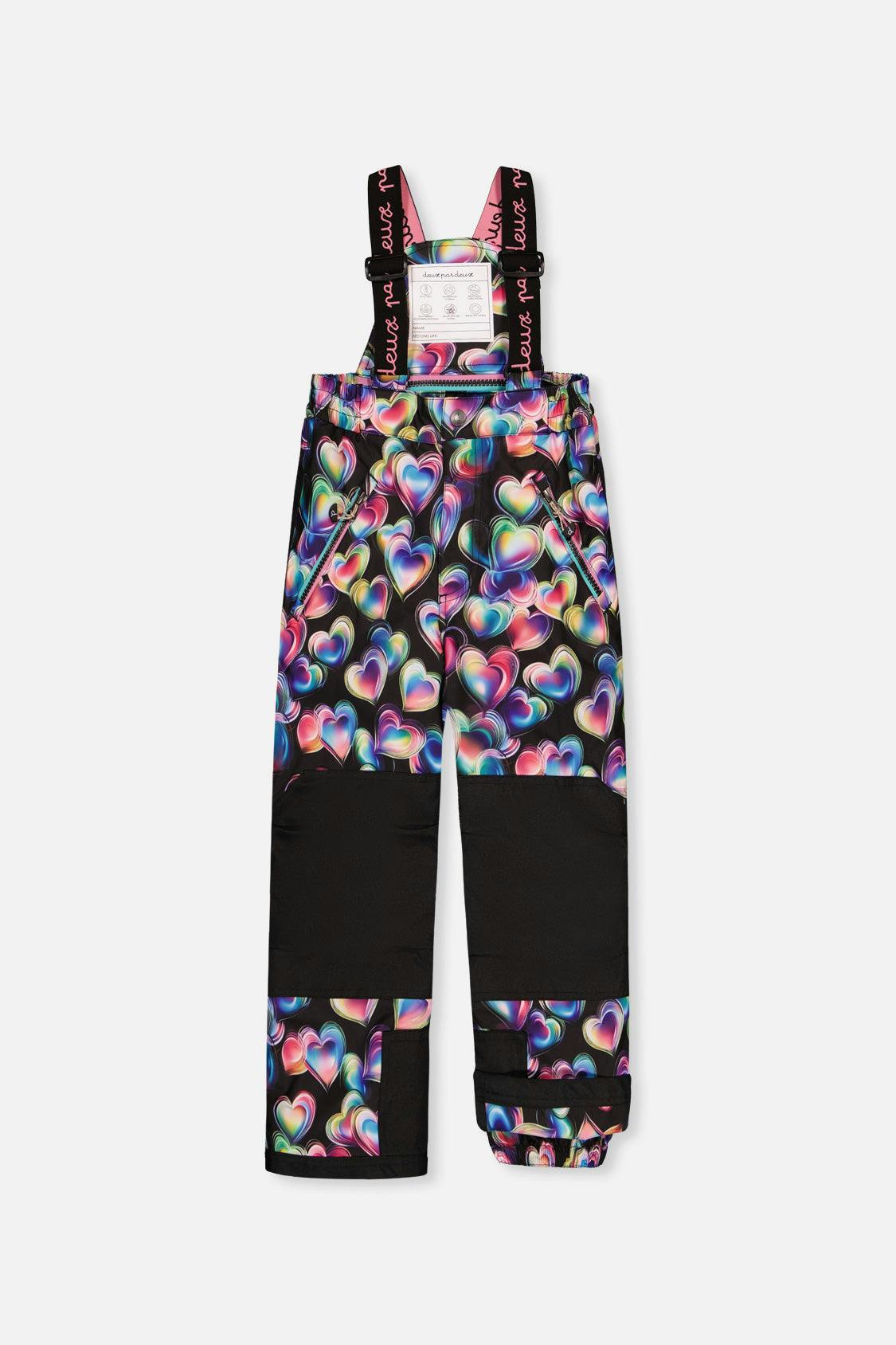 Two Piece Play Snowsuit Black, Blue And Pink Colorblock With Heart Print Pants