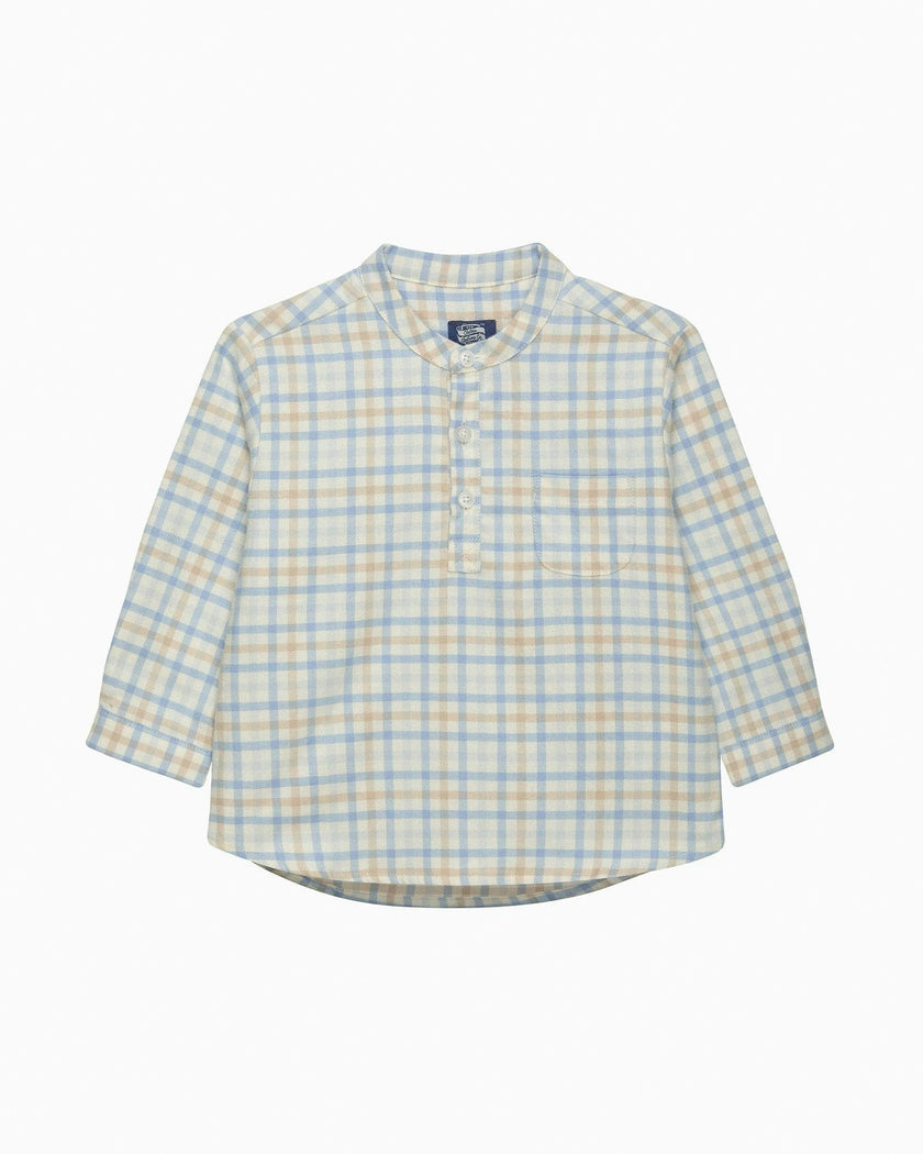 Baby Oscar Shirt in Pale Blue/Oatmeal Check