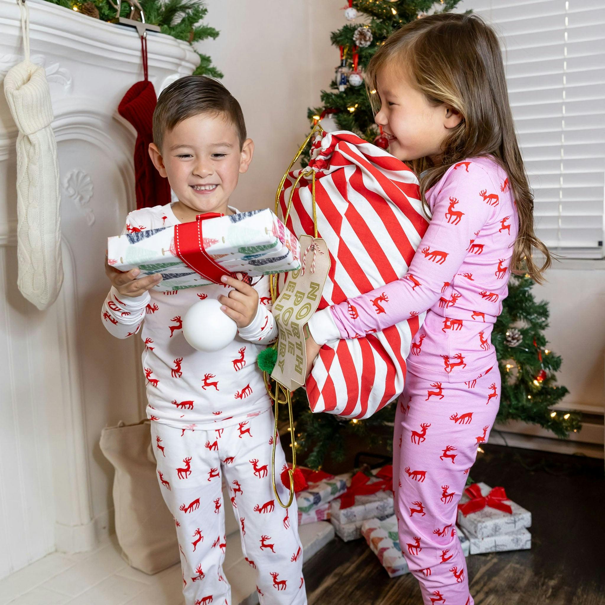 Kids Reindeer Red Long PJ Set - Organic Stretch Jersey Knit Cotton