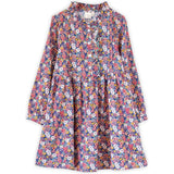 Girls Long Sleeves Dress with Front Ruffle | Garden Confetti