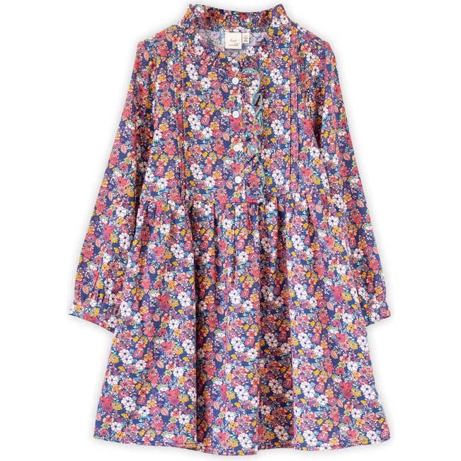 Girls Long Sleeves Dress with Front Ruffle | Garden Confetti