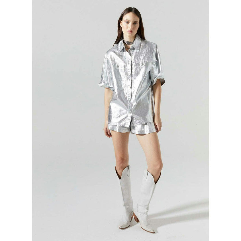 Frida Metallic Linen Shorts - New Silver