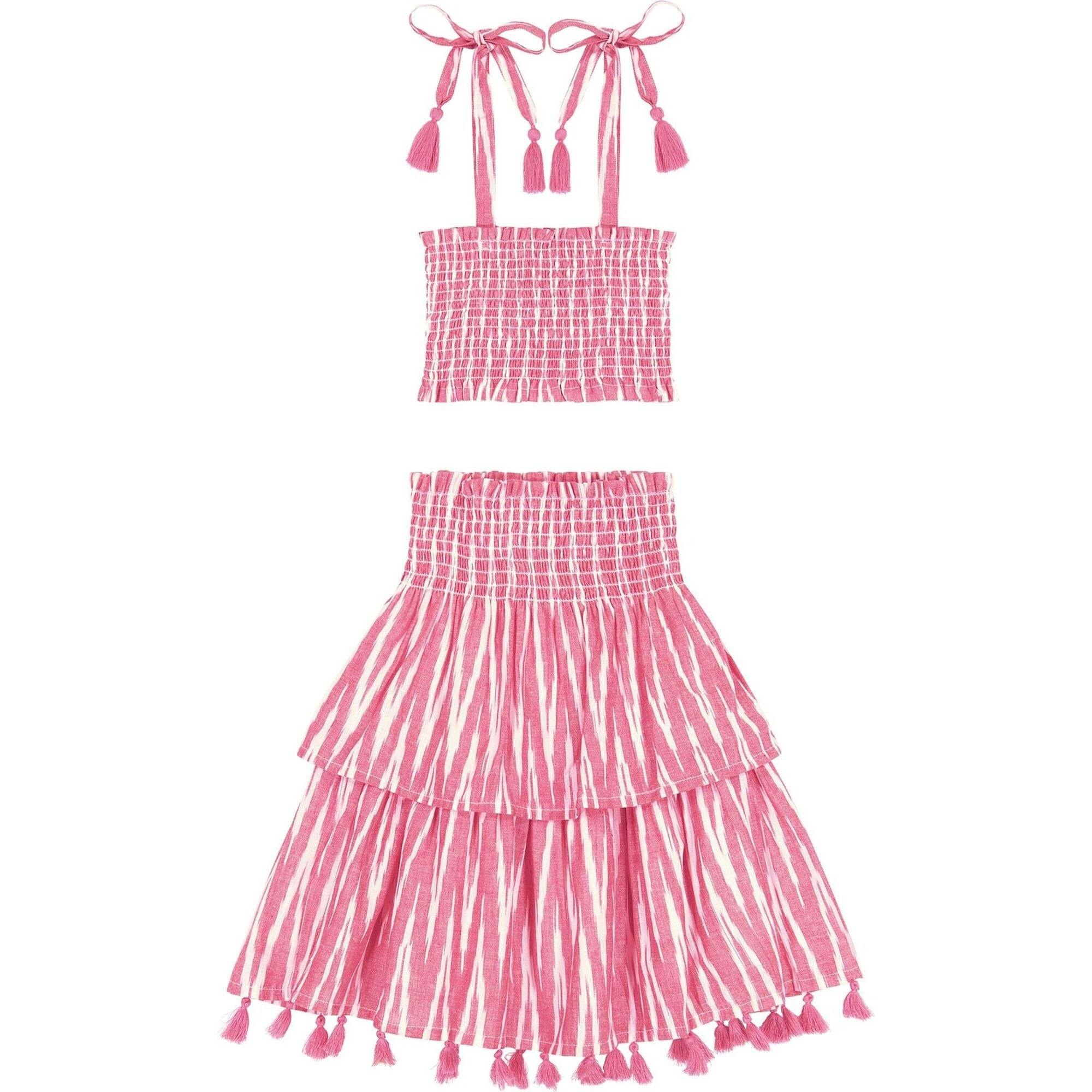 Noelle Ikat Smocked Top & Maxi Skirt Set, Pink
