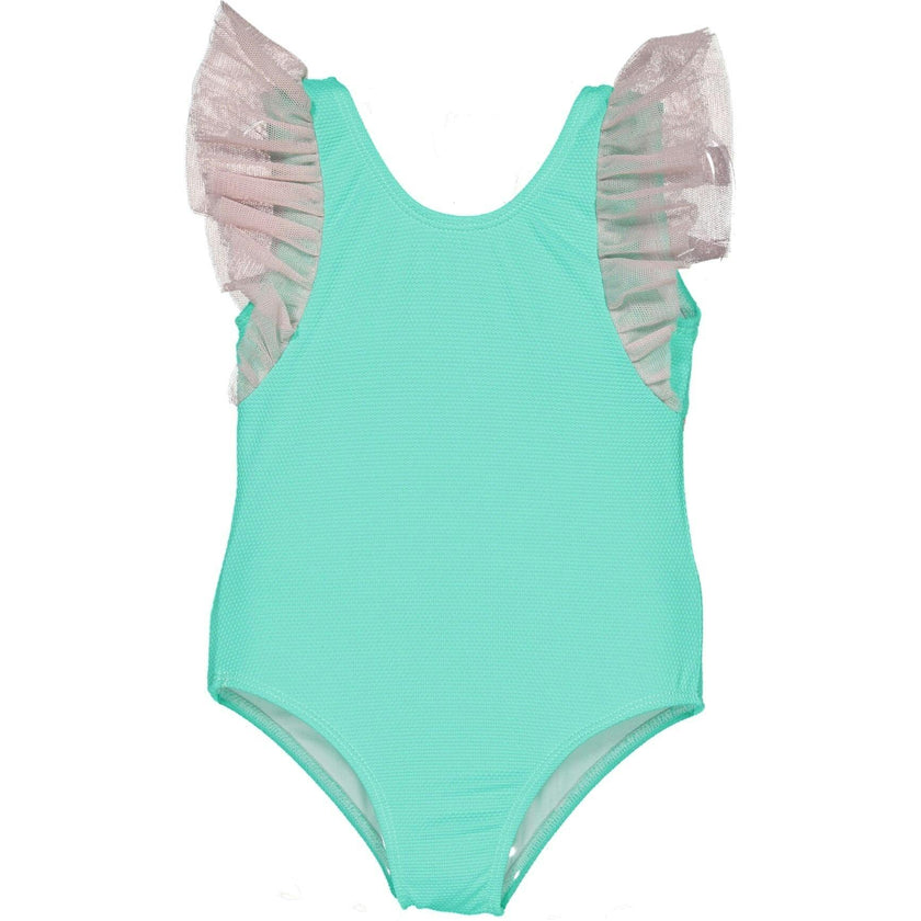 Tulle One-Piece Tulle Shoulder Swimsuit, Pink