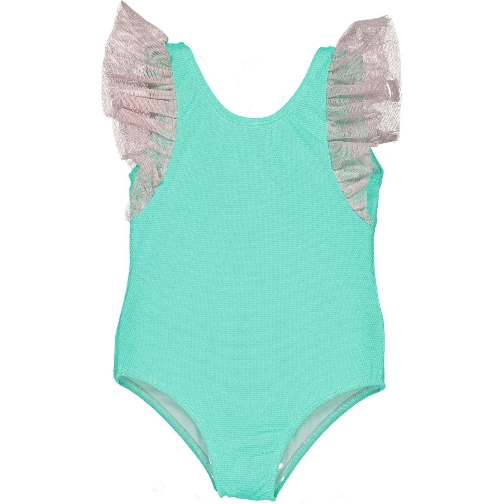 Tulle One-Piece Tulle Shoulder Swimsuit, Pink