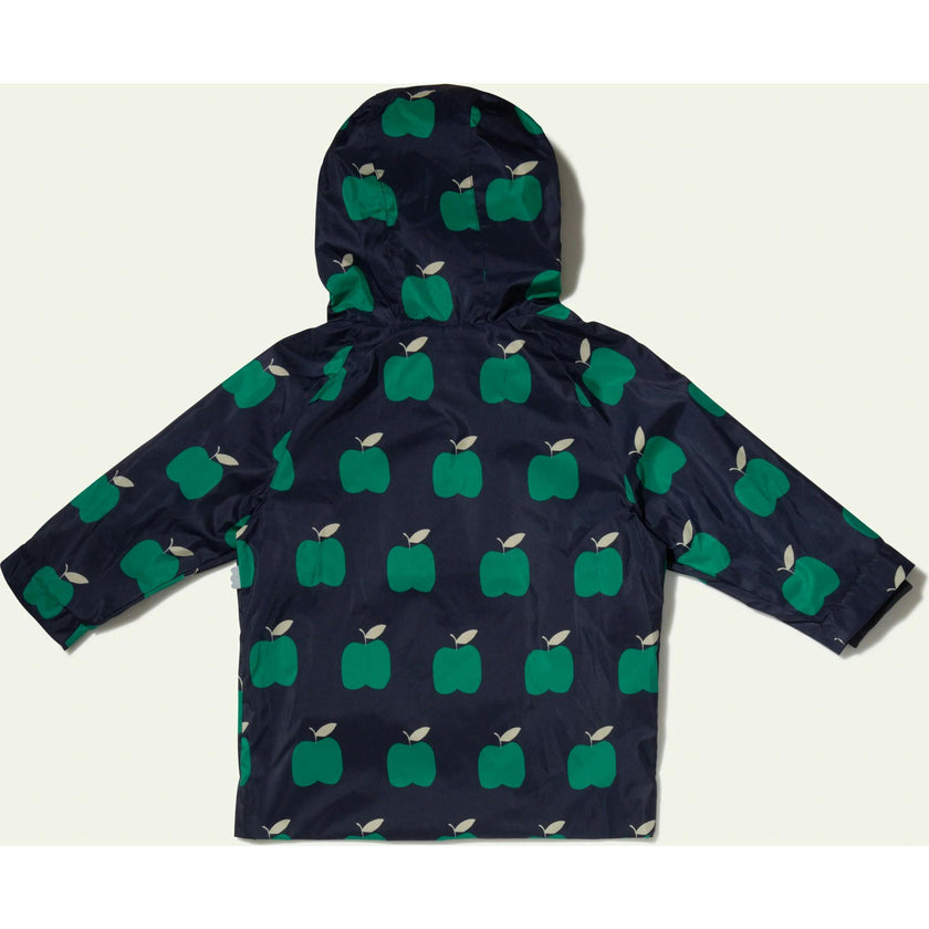 Baby Apple Print Ribbed Cuff Hooded Zipper Raincoat
