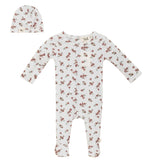 Floral Delight Ribbed Snap Front Romper and Hat Two Piece Set