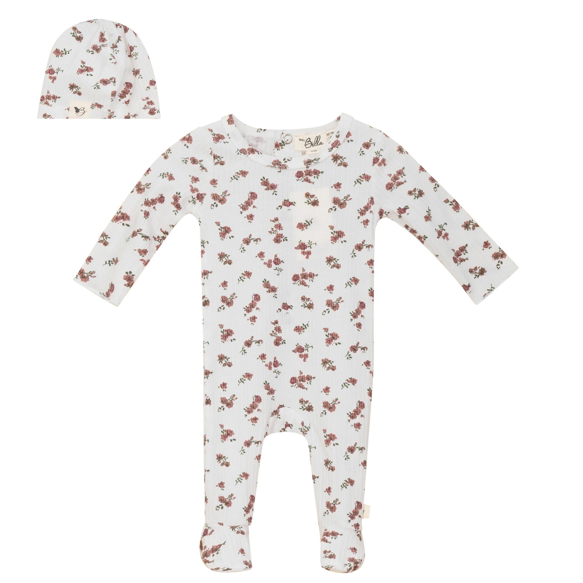 Floral Delight Ribbed Snap Front Romper and Hat Two Piece Set