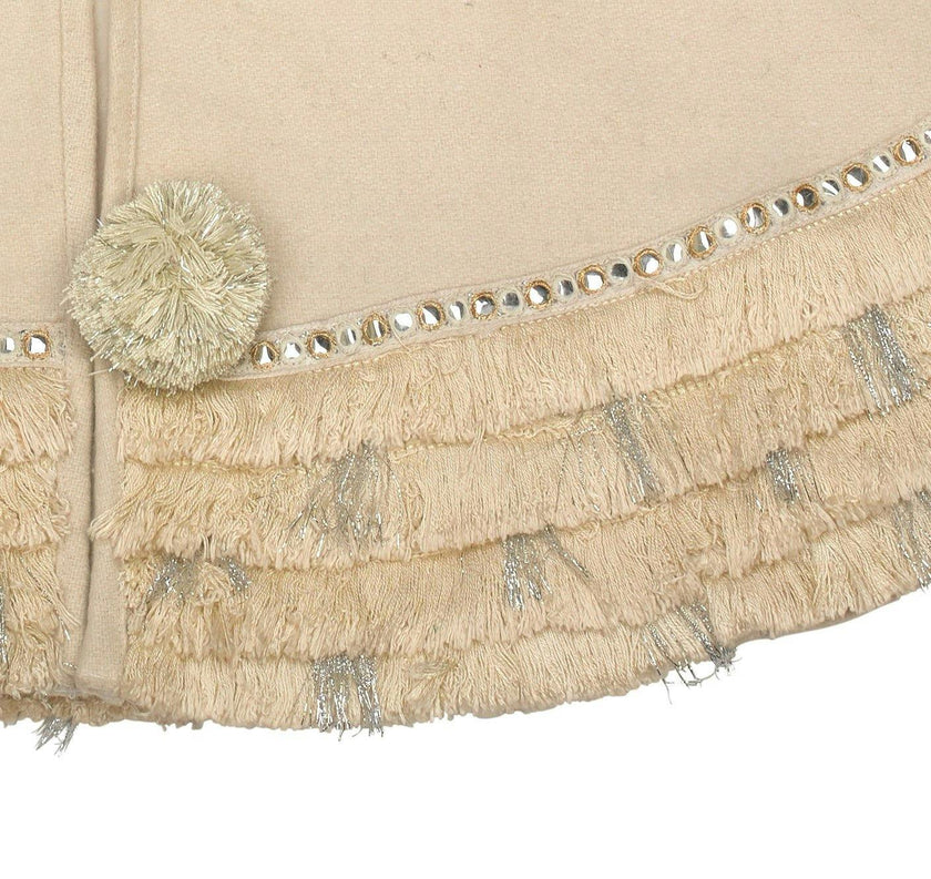 Handmade Cream Fringe Border Christmas Tree Skirt Wool 60"