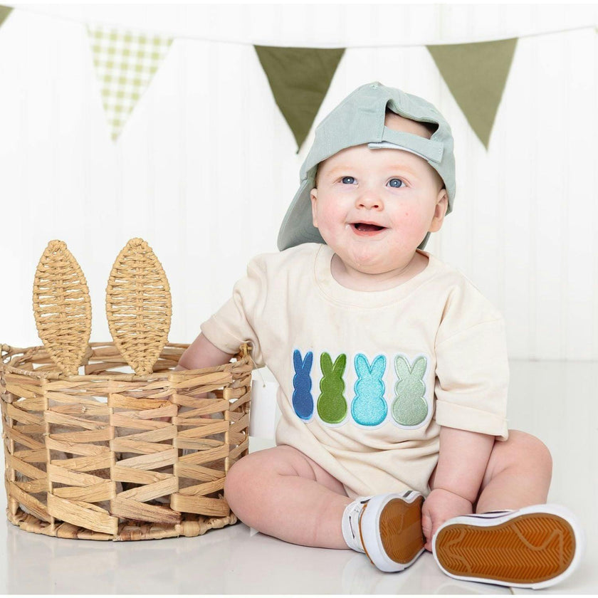 Peeps Embroidered Patch Easter Short Sleeve Romper - Natural